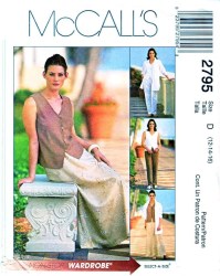 2795  MCCALLS SHIRT-JACKET,  TOP,  PANTS, BIAS SKIRT PATTERN 12-16 OR 8-12 UNCUT CHOICE